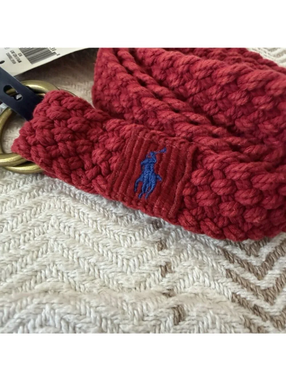 Polo Ralph Lauren Mens M Red Braided Cotton Belt Double O Ring Pony Adjustable